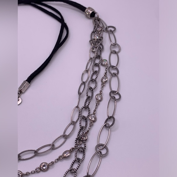 Silpada Vintage Sterling EVERLASTING CZ Suede Cord Multi-Strand Necklace - Picture 12 of 12